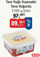 DOST TAM YAĞLI KAYMAKLI TAVA YOĞURDU 1500 G fiyat ve kampanya bilgisi